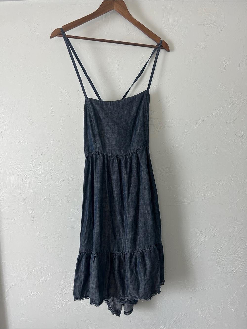 Ariat flowy dark blue open back distressed western Denim Spaghetti Midi Dress
